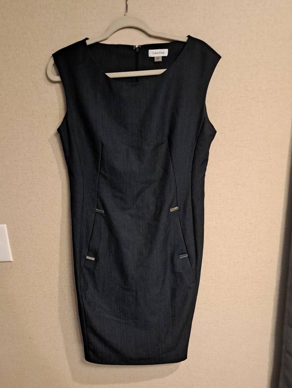 Calvin Klein Dark Navy/Grey Sleeveless Sheath Midi Dress